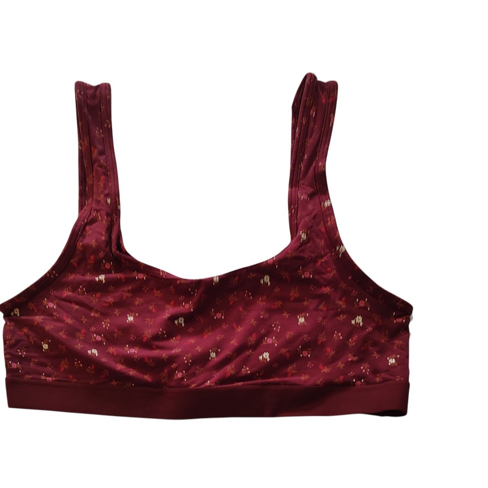 New Old Navy Sports Bra Supima Bralette Burgundy Floral Tags Stretch‎ Size Large